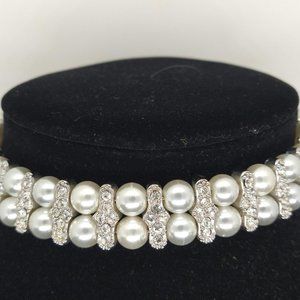 Vintage Faux Pearl & Aurora Borealis Crystals Stunning Elegant Adjustable Choke